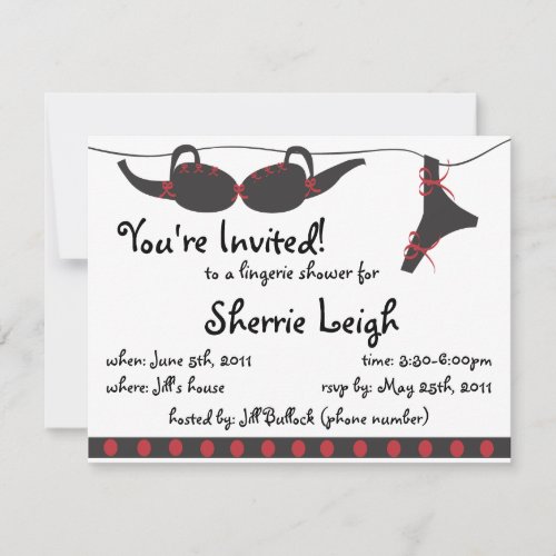 Black and red undies bridal shower invitation