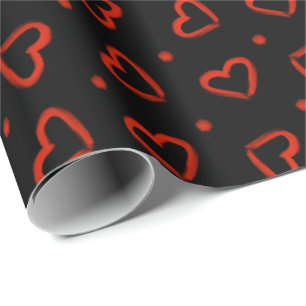 Black and Red Valentines Day Hearts Wrapping Paper