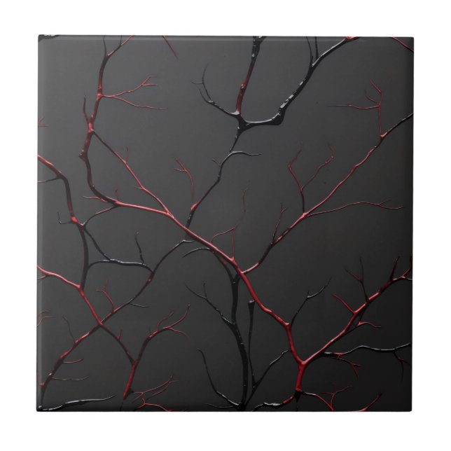 Black and Red Veins Ceramic Tile (Front)