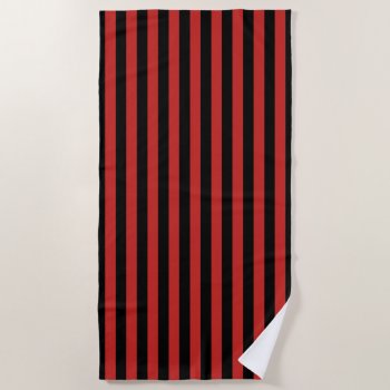 Black And Red Vertical Stripe Pattern Beach Towel by JanesPatterns at Zazzle