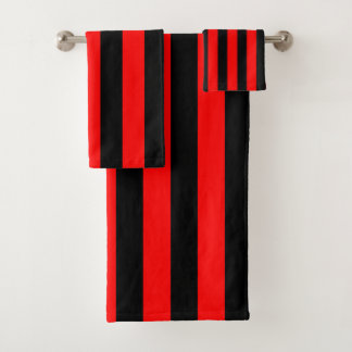Black and Red Vertical Stripes Bath Towel Set