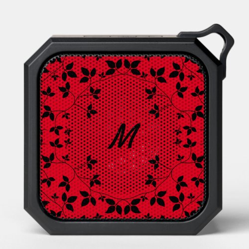 Black and Red Vines with Monogram Initial Bluetooth Speaker