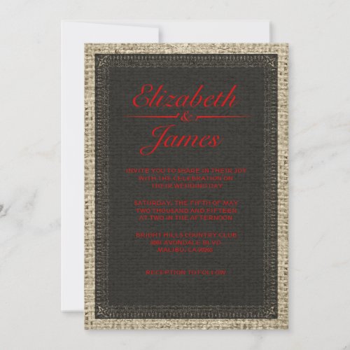 Black and Red Vintage Burlap Wedding Invitations