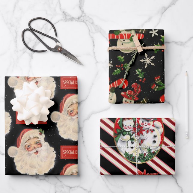 Black And Red Vintage Christmas  Wrapping Paper Sheets (Front)