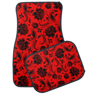 Black And Red Vintage Floral Damasks 3 Car Mat