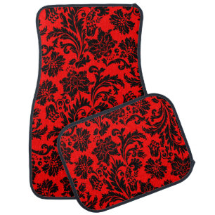 Black And Red Vintage Floral Damasks 4 Car Mat