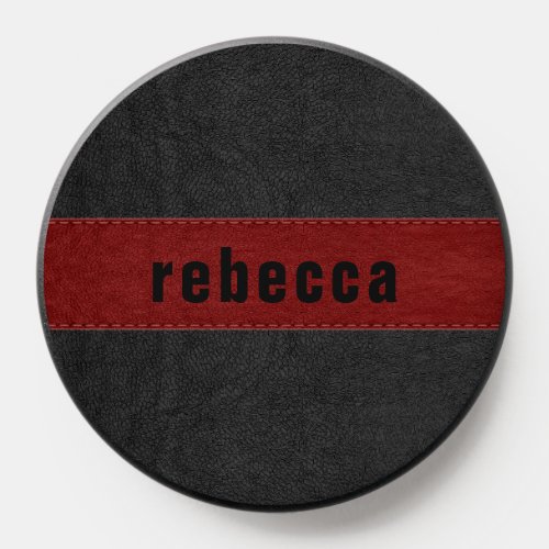 Black and red vintage leather with stitched effect PopSocket
