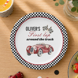 Black and Red Vintage Sports Car Race Party  Paper Plates