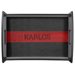 Black and red vintage stitched leather serving tray