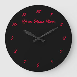 Black and Red Wall Clock Custom Text and Colors