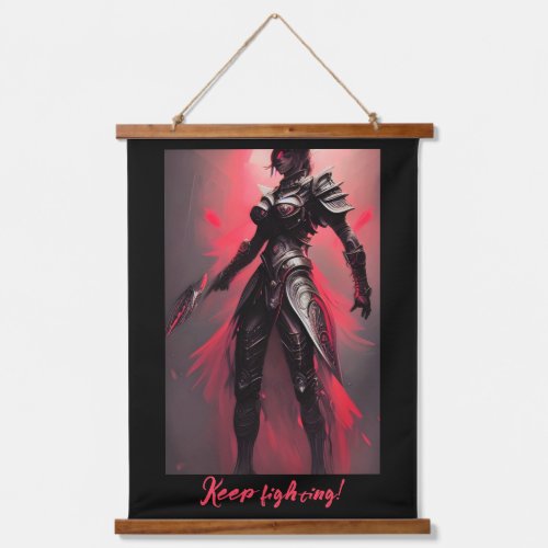 Black and Red Warrior Woman Keep Fighting Hanging Tapestry