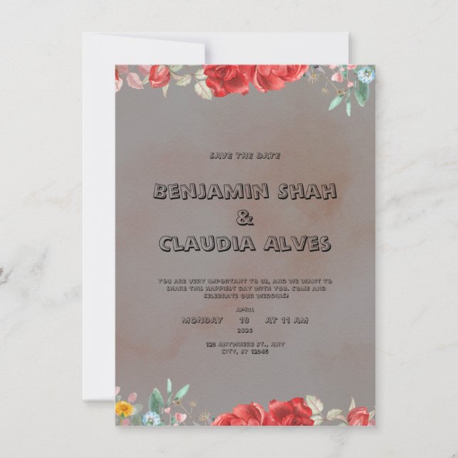 Black and Red Watercolor Wedding Invitation (Front)