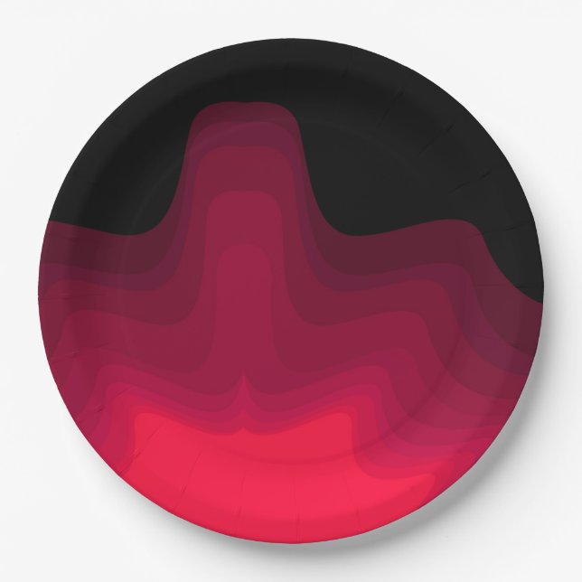 Black and red waves abstract painting paper plates (Front)