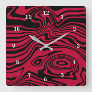 Black and Red Waves Wall Clock - Choose Color