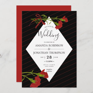 Black and red Wedding Carnations theme invitation