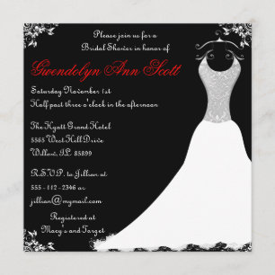 Black and Red Wedding Gown Bridal Shower Invitation