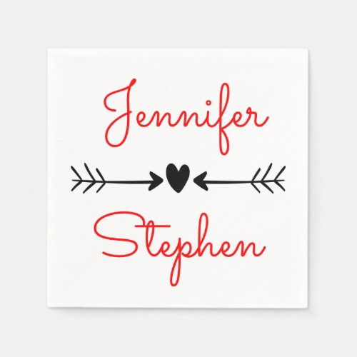 Black And Red Wedding Heart  Love Arrows Napkins