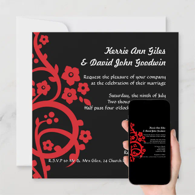 Black and Red Wedding Invitation Zazzle