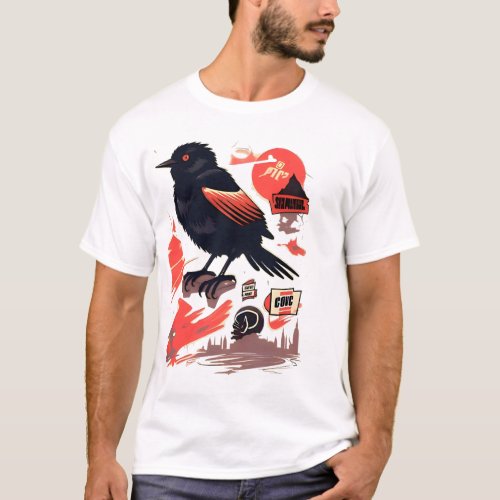 Black and Red Winged Bird T_Shirt