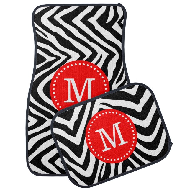 Black and Red Zebra Print Custom Monogram Car Mat (Set)