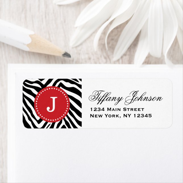 Black and Red Zebra Print Custom Monogram Label (Insitu)