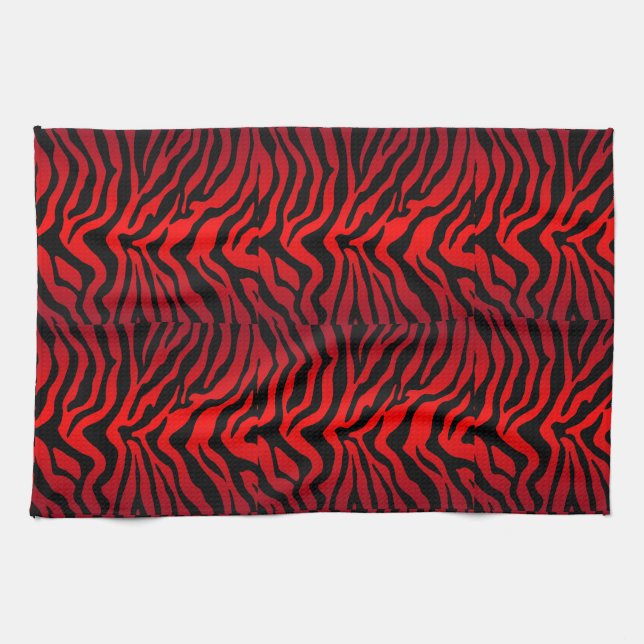 Black and red Zebra striped print Kitchen Towel (Horizontal)