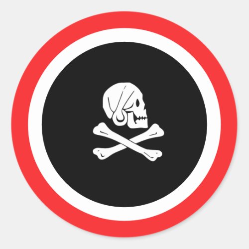 Black and RedJolly Roger Pirate Classic Round Sticker