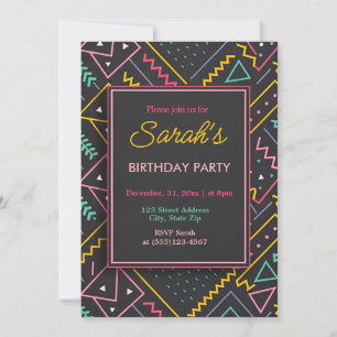 Black and Retro Colorful Birthday Party  Invitation