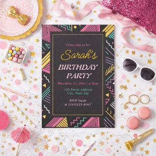 Black and Retro Colorful Birthday Party Invitation