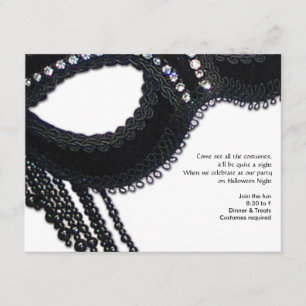 Black and Rhinestone-look Mask Halloween Party Invitation
