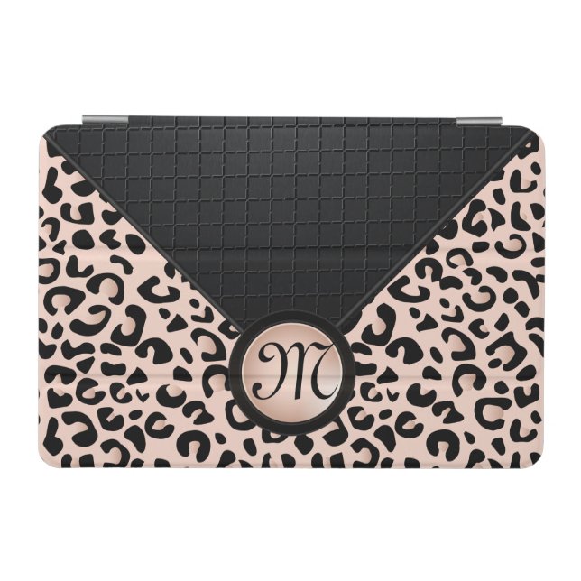 Black and Rose Blush Leopard | Monogram iPad Mini Cover (Horizontal)