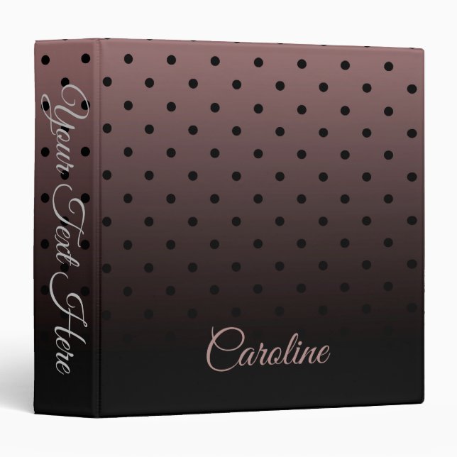 Black and Rose Dots Pattern 3 Ring Binder (Front/Spine)