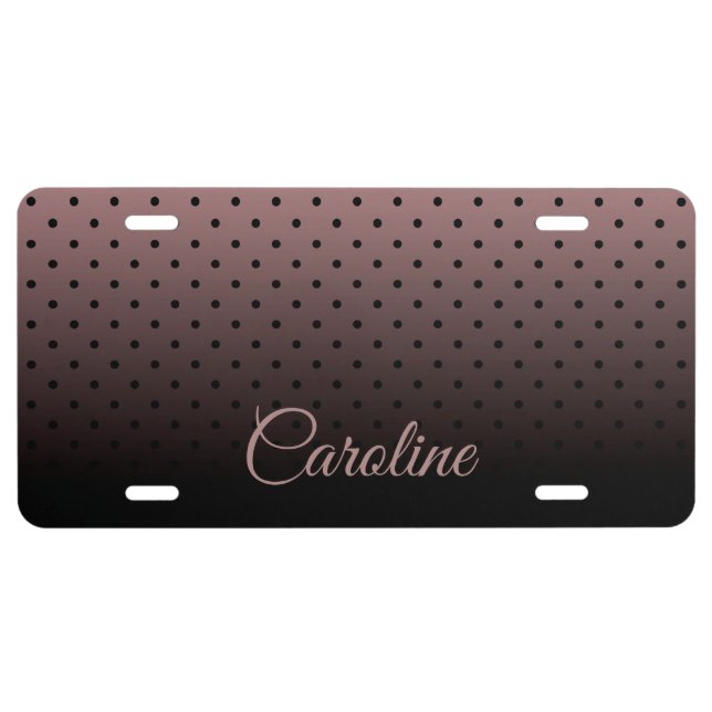 Black and Rose Dots Pattern License Plate (Front)
