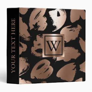 Black and Rose Gold Abstract Brush 3 Ring Binder