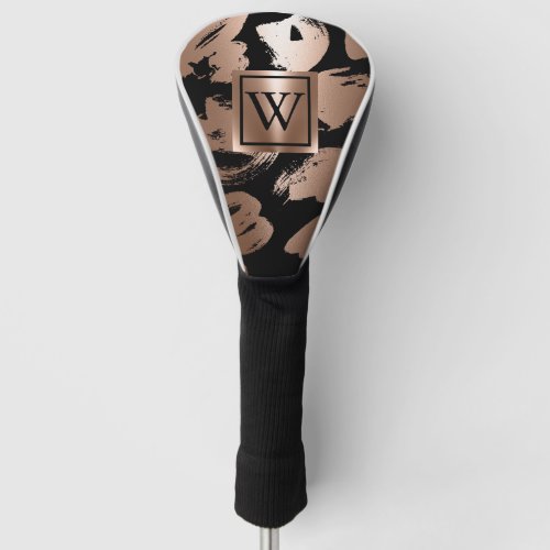 Black and Rose Gold Abstract Brush Golf Head Cover