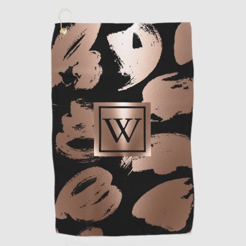 Black and Rose Gold Abstract Brush Golf Towel