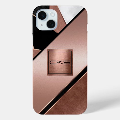 Black and Rose Gold Abstract  Monogram iPhone 15 Plus Case