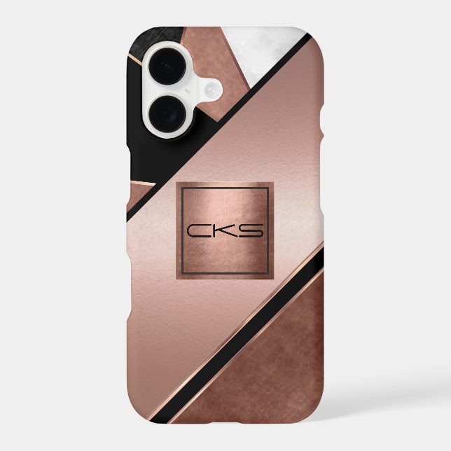 Black and Rose Gold Abstract | Monogram Case-Mate iPhone Case (Back)