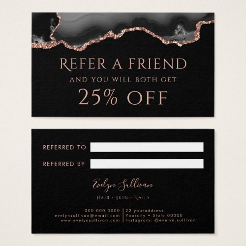 black and rose gold agate Referral Card