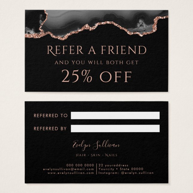 black and rose gold agate Referral Card (Front & Back)