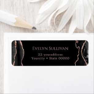 Black and rose gold agate return address label