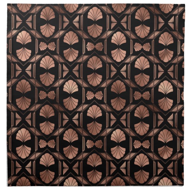 Black and Rose Gold Art Deco Cloth Dinner Napkins (Front)
