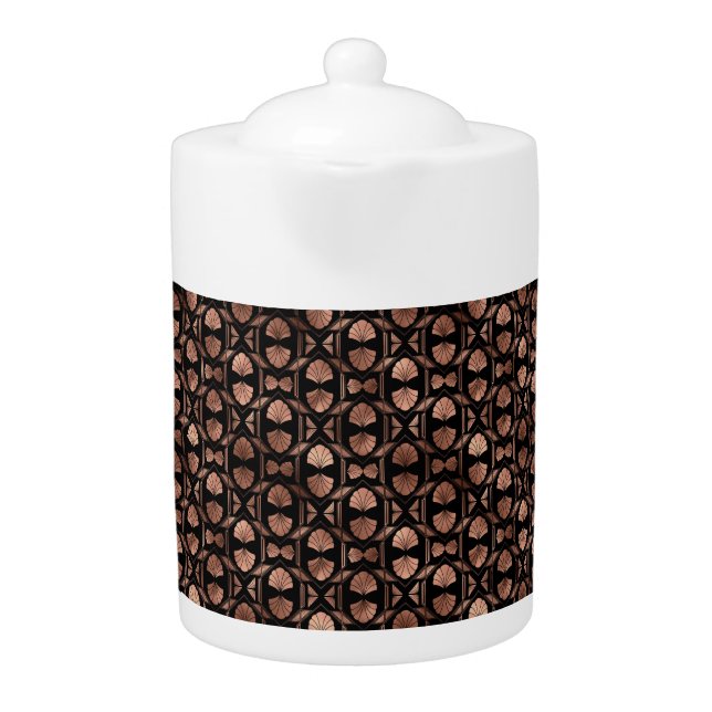 Black and Rose Gold Art Deco Porcelain Teapot (Front)