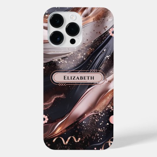 Black and Rose Gold Background Personalized Design iPhone 14 Pro Max Case