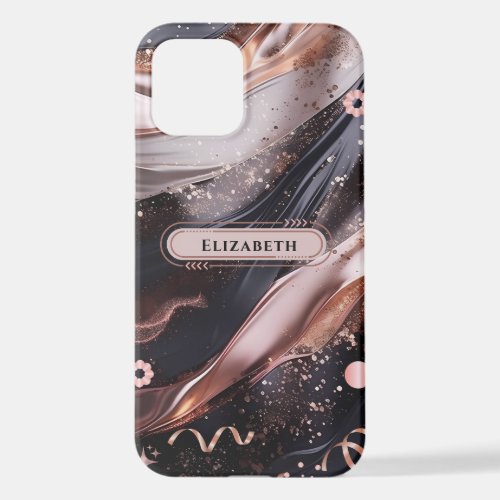 Black and Rose Gold Background Personalized Design iPhone 12 Case