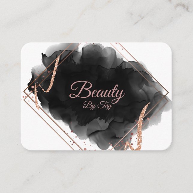 Black and Rose Gold Business Card Pink (Front)