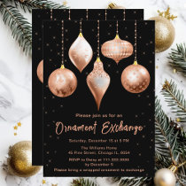 Black and Rose Gold Christmas Ornament Exchange Invitation