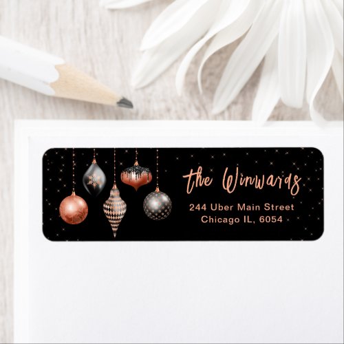 Black and Rose Gold Christmas Ornaments Label
