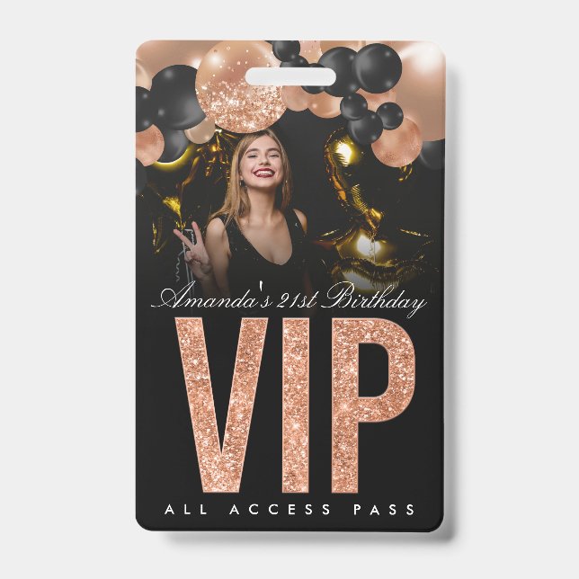 Black and Rose Gold Customizable VIP All Access Badge (Front)