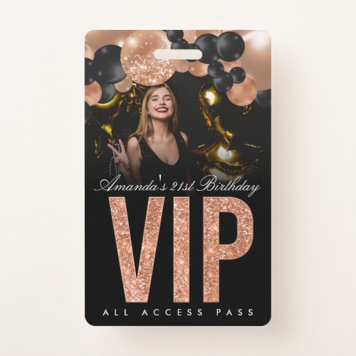 Black and Rose Gold Customizable VIP All Access Badge